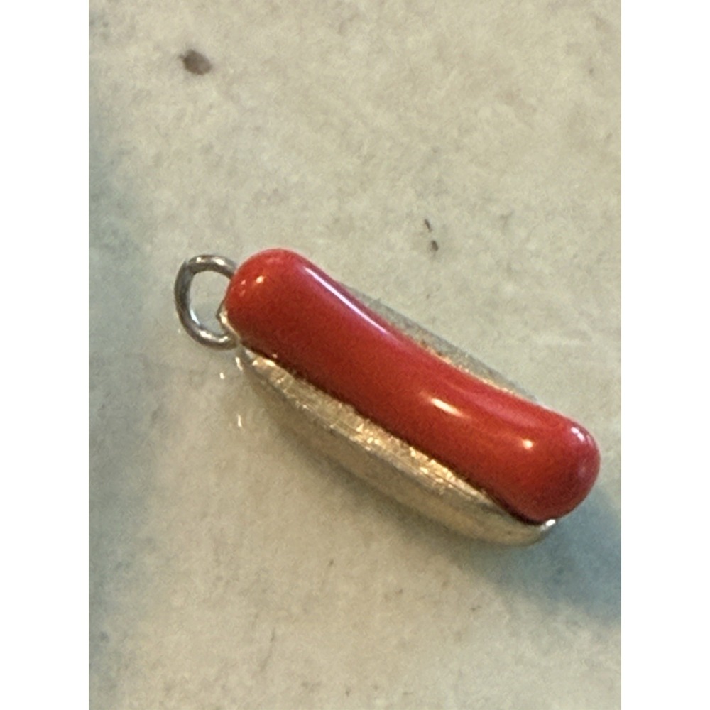 Vintage Avon Hot Dog Charm Pendant Put On The Dog Gold Tone Red 1"